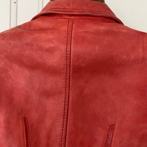 Vintage Red Leather Bomber Jacket | Danier Distressed Women's Motorcycle Jacket - Picture 10 of 10